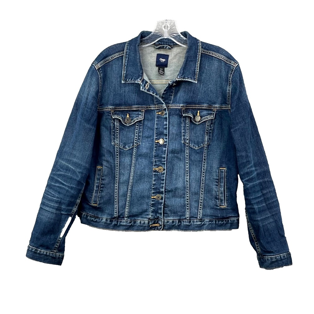 Gap Trucker Jacket Womens Large Blue Denim Stretch Western Streetwear Workwear